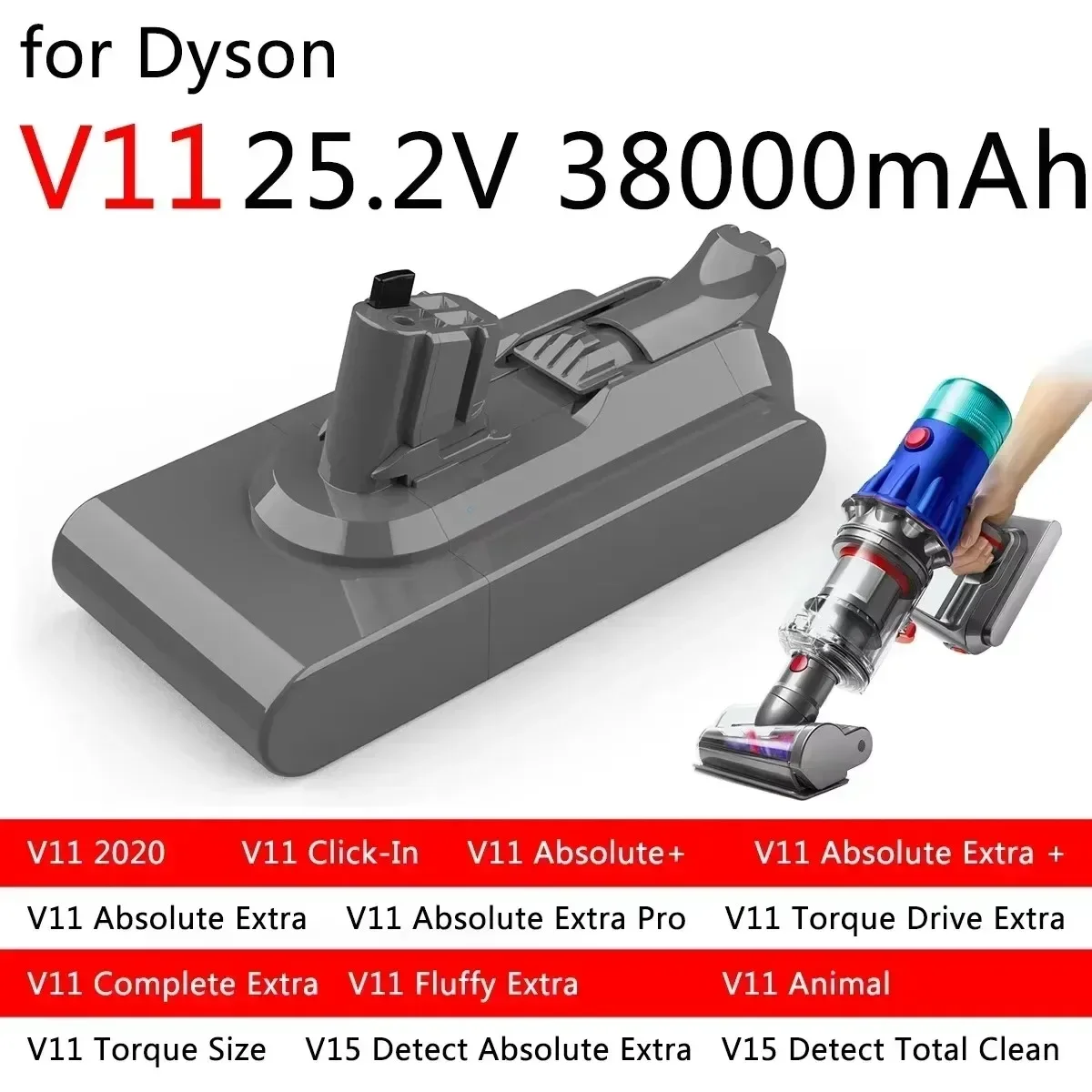 

38000mAh 100.8Wh Replacement Battery for Dyson Vacuum - Compatible with Dyson Torque Drive, Extra V11 Complete, Extra V11 Fluffy