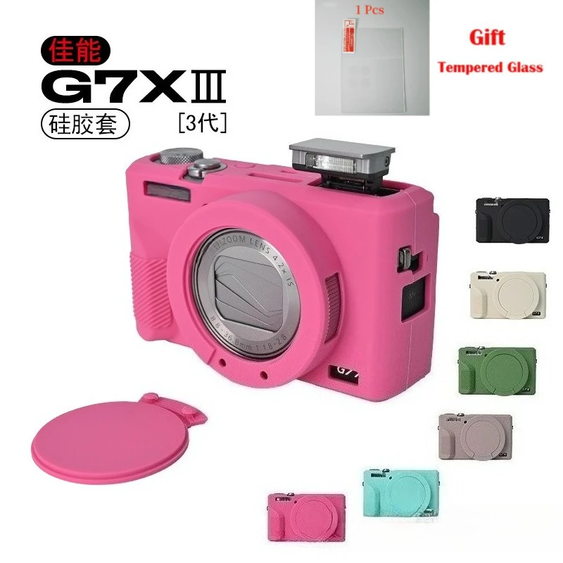 Rubber Protective Body Skin Case For Canon G7XIII G7X3 Silicone protective cover Soft Camera Case + 1PCS Free Tempered Film