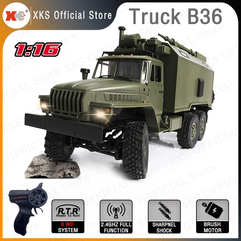 WPL B36 1/16 RC Truck 2.4G Remote Control Ural Military Truck 6 Wheel Drive Off-Road Climbing RTR KIT KM RC Car Toy Gift for Kid