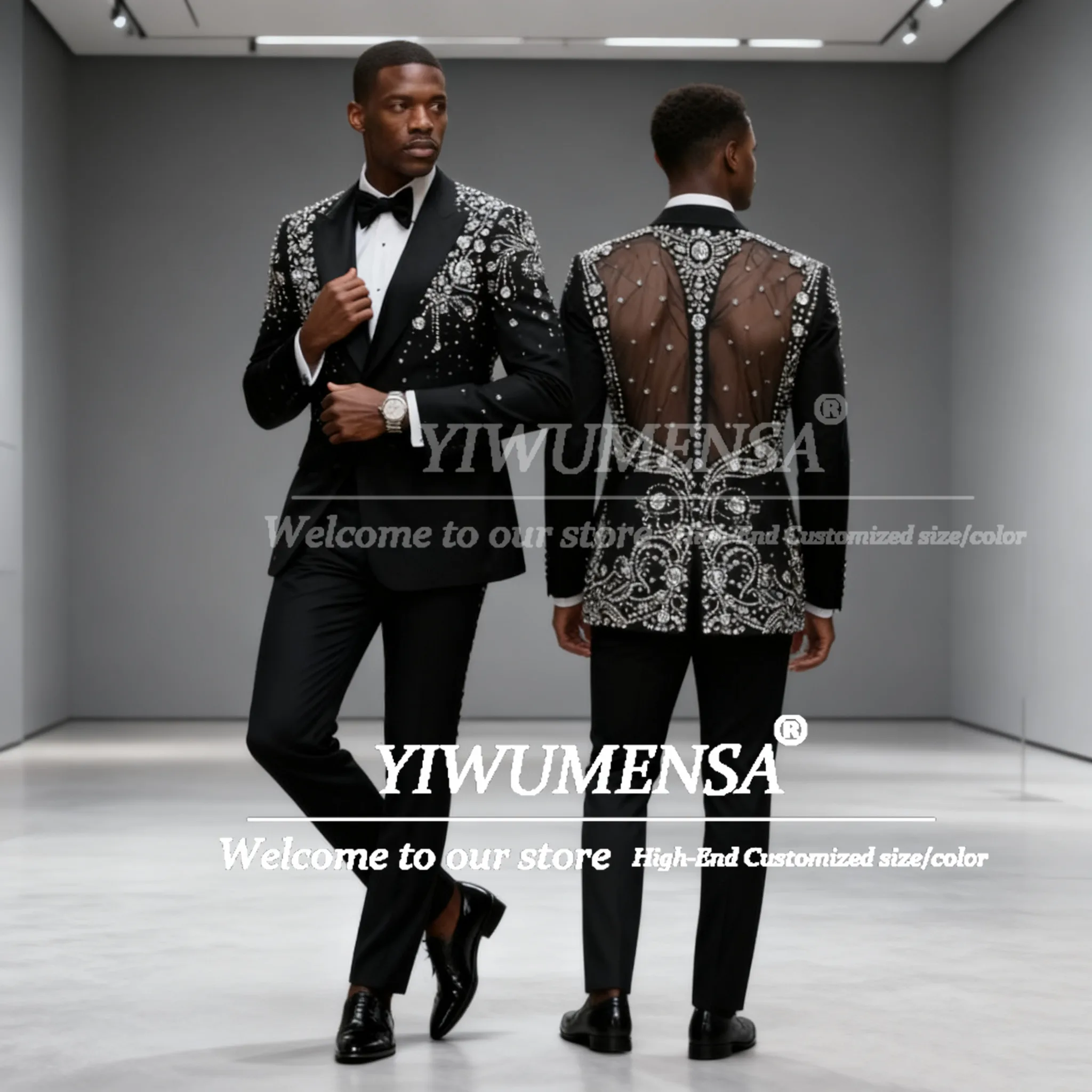

Luxury Beaded Stones Suits Men For Wedding Cut-Out Design Groom Blazers Prom Party Outfits 2 Pieces Sets Man Banquet Tuedos 2026