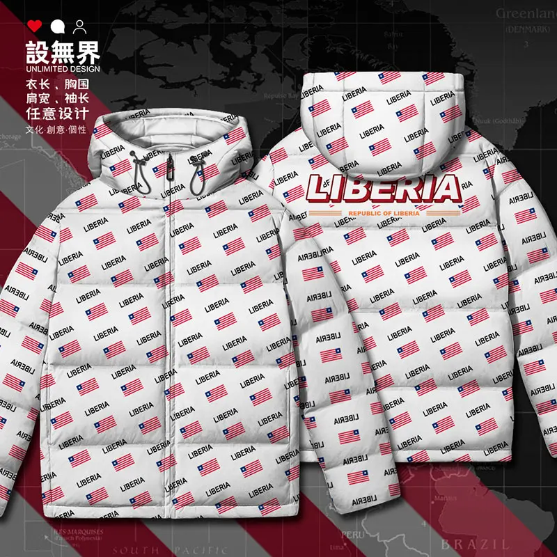 

Liberia Liberian LR LBR country flag White duck down Jackets fashion Design jacket Warm Comfortable Casual Winter down coat