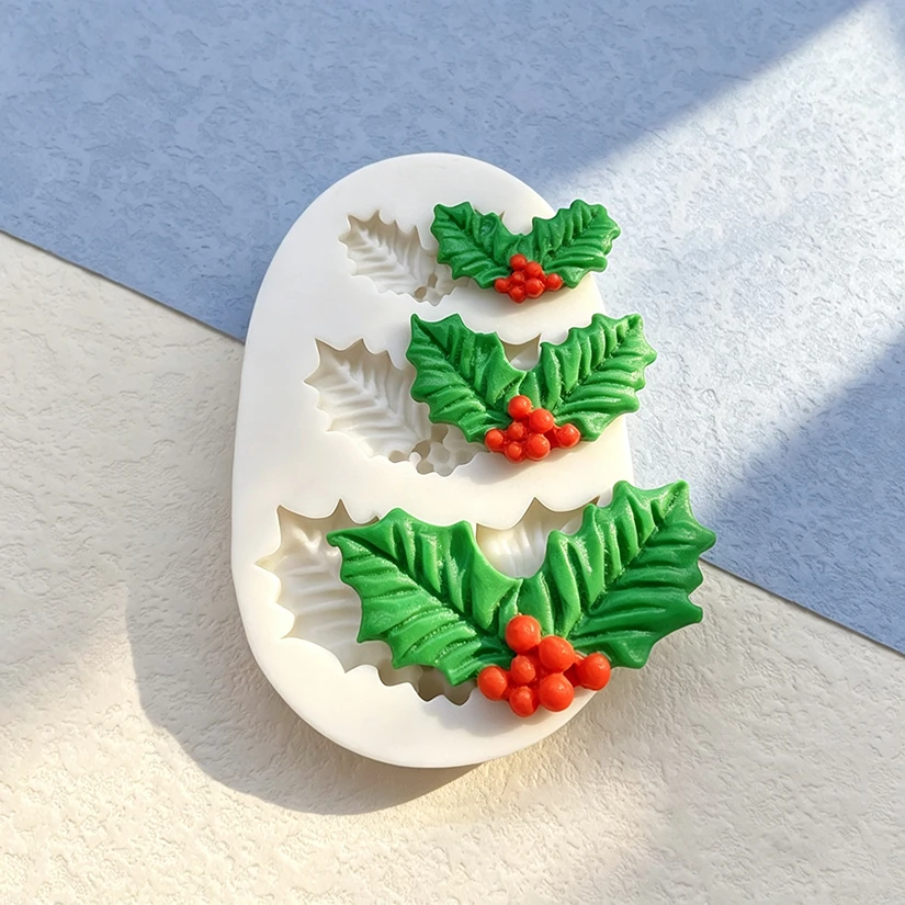 Holly Berry Christmas Silicone Sugarcraft Mold Resin Tools Cupcake Baking Mould Fondant Cake Decorating Tools