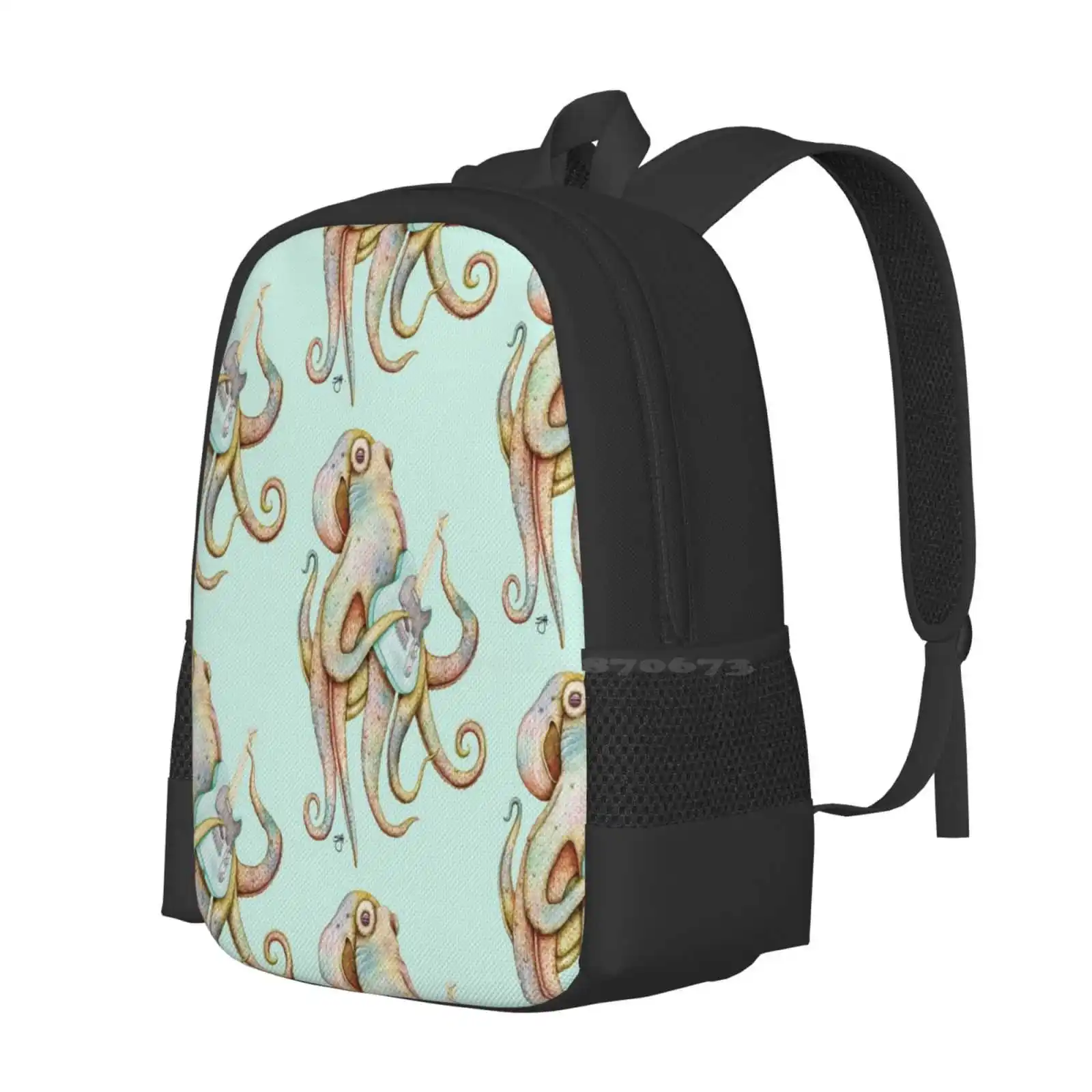 Polah - The Axe Wielding Octopus (On Aqua) Hot Sale Schoolbag Backpack Fashion Bags Octopus Telecaster Electric Guitar