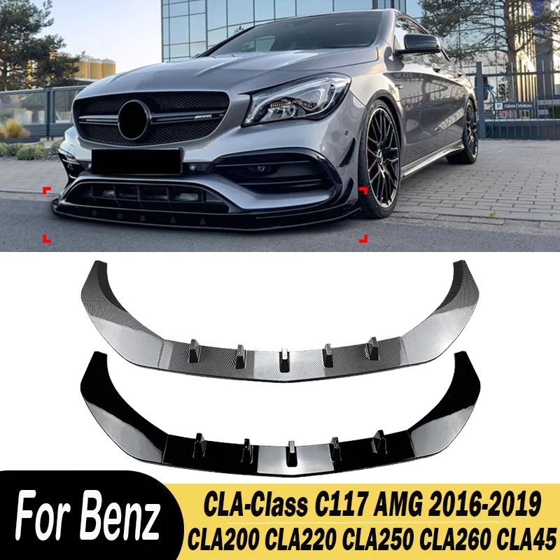 For Mercedes Benz CLA-Class C117 CLA200 CLA220 CLA250 CLA260 CLA45 AMG 2016-2019 Car Front Bumper Spoiler Lip Diffuser Splitter