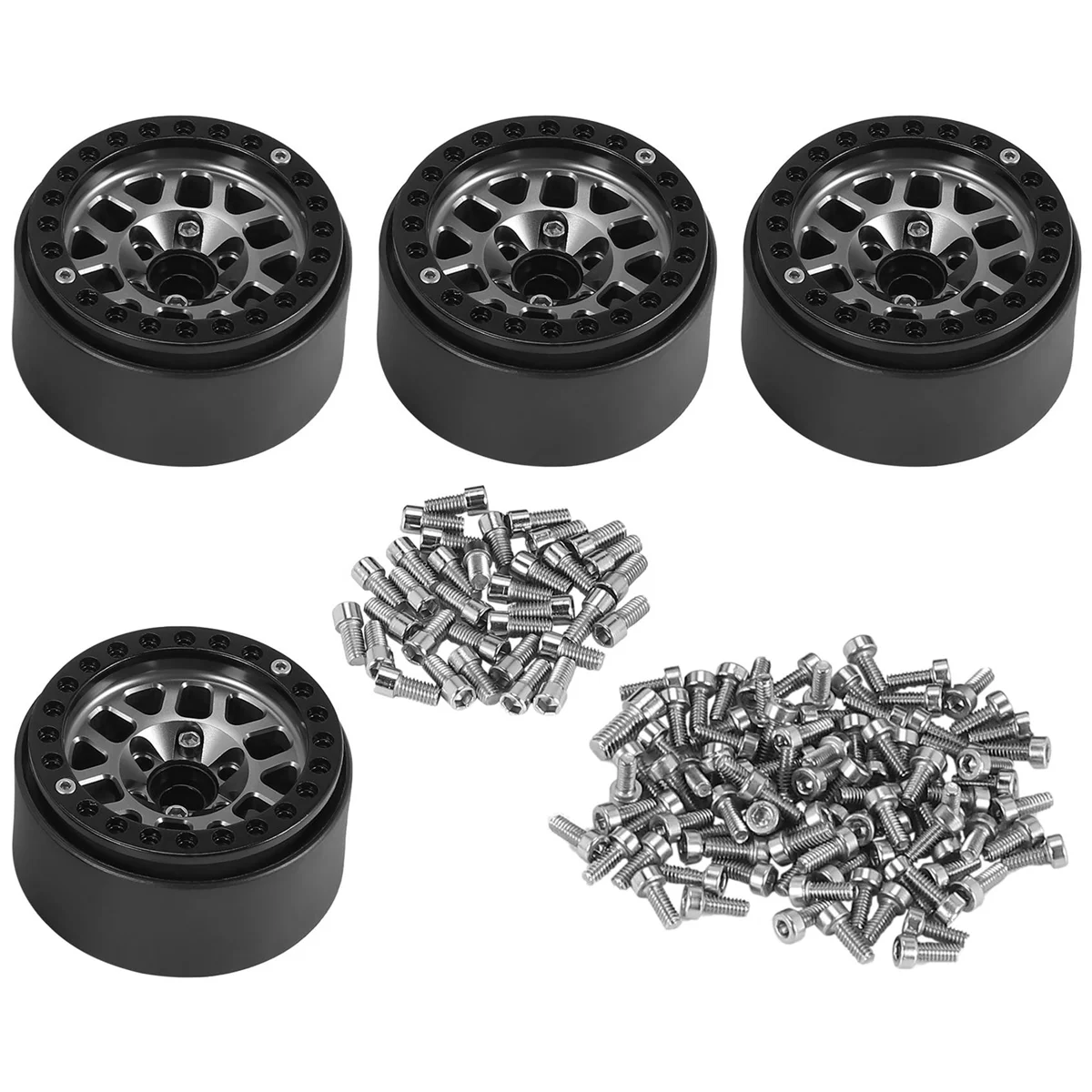 4PCS 1.9 Metal Beadlock 12 Hole Wheel Hub Rims for 1/10 RC Crawler Axial SCX10 90046 AXI03007 Traxxas TRX4 D90,1