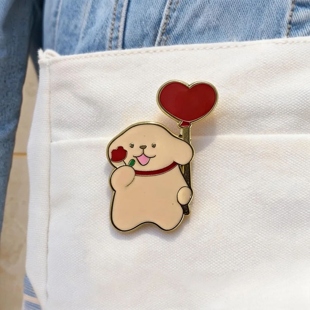 Cute Puppy Dog Enamel Pin Romantic Rose Heart Balloon Metal Brooch Badge For Backpack Jacket Decor Valentine Gift