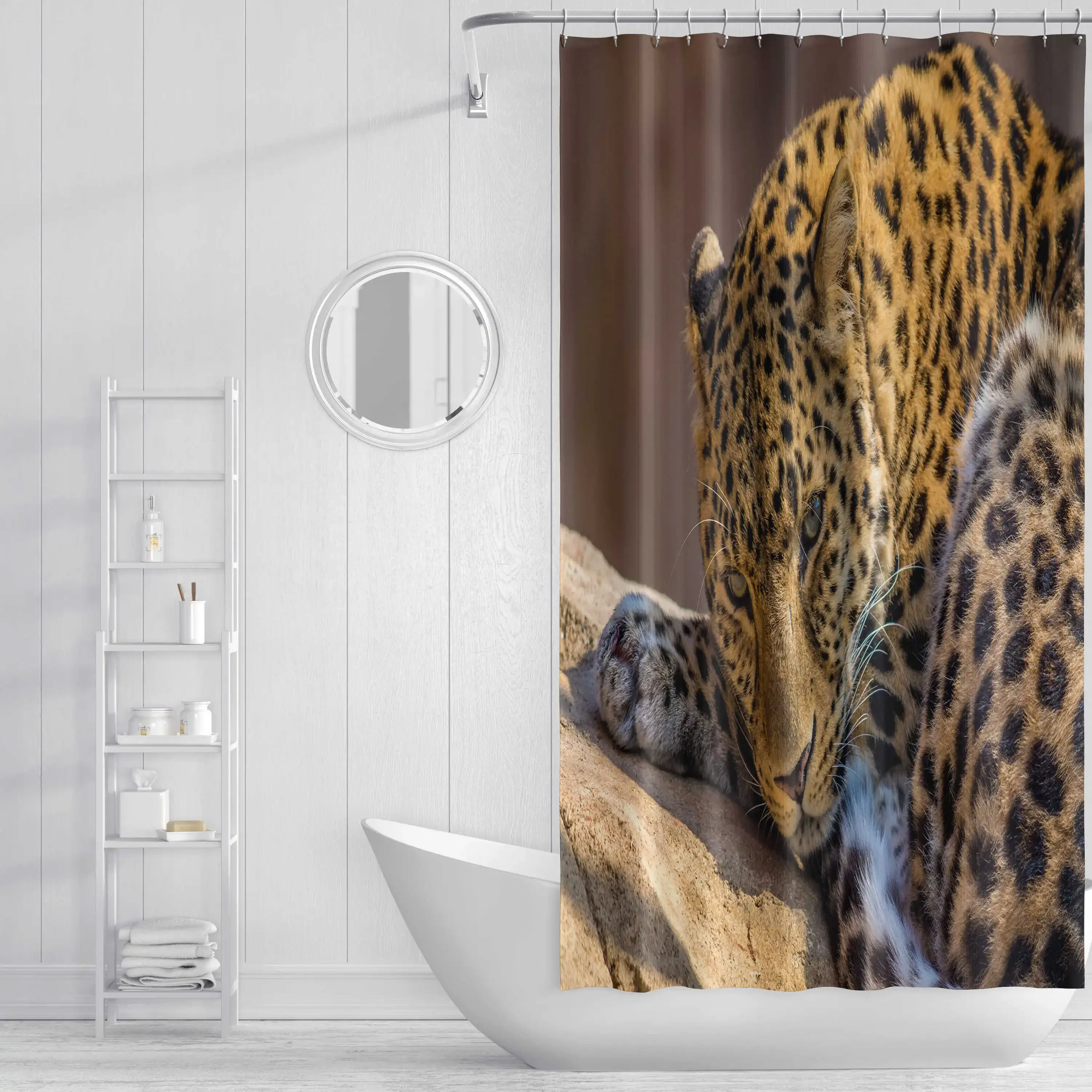 Wild Animals Shower  Waterproof Anti-Bacterial Bathroom Divider Curtains with Lion and Tiger Print