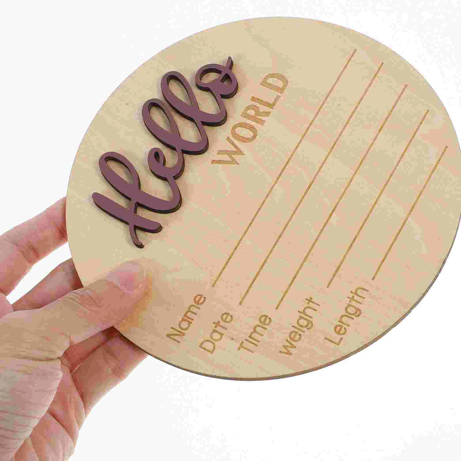 Baby Birth Sign Card Signs Announcement Newborn Name for Wooden Infant Round Photography Prop