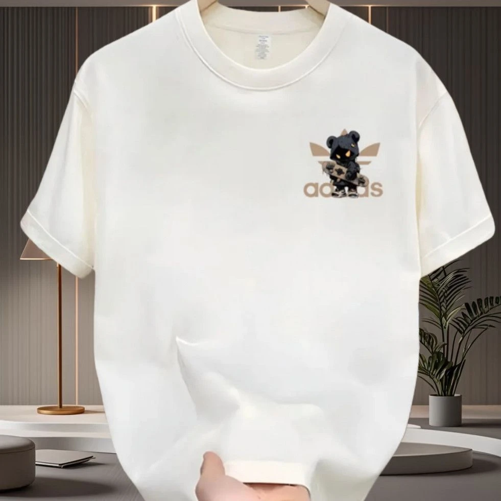 

High-quality Men's Summer New Thick Pure Cotton T-shirt, with Printed Design, Stylish, Breathable, and Sweat-absorbing