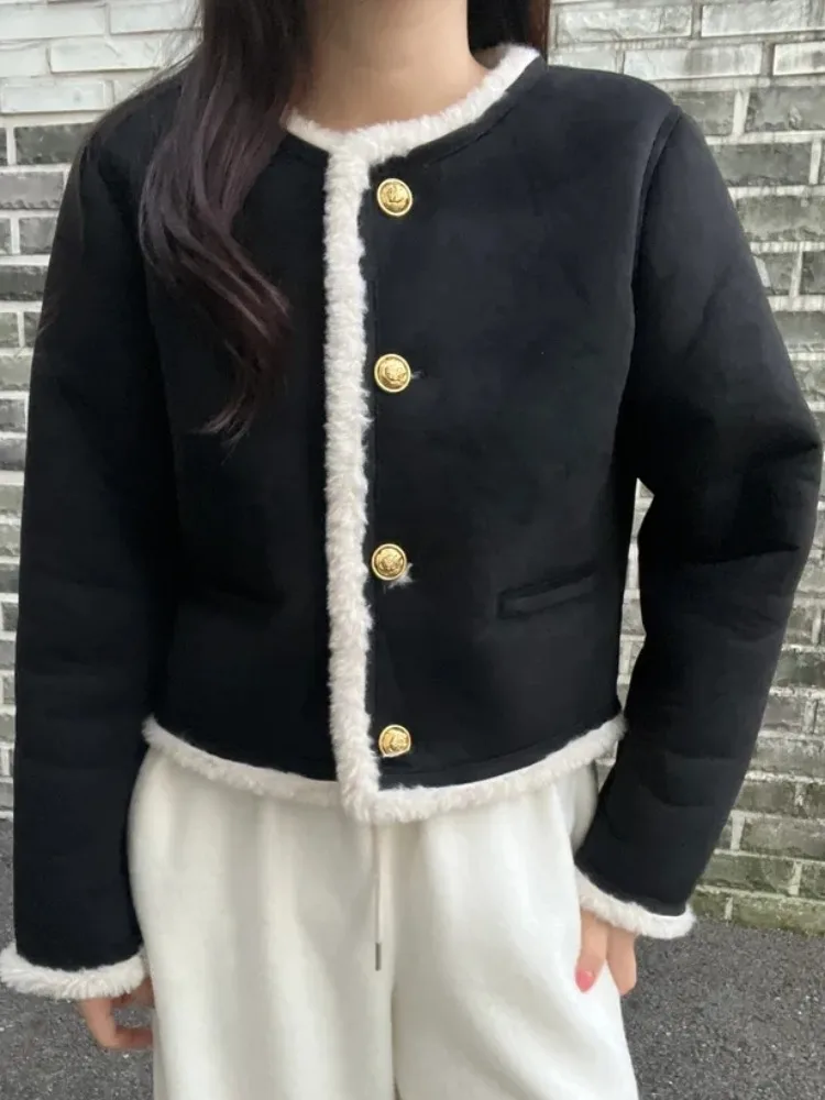 Cappotto invernale chic in pelliccia di agnello Jaet da donna con bottone singolo Ele Sle caldo cappotto con orlo dritto in fibra di poliestere