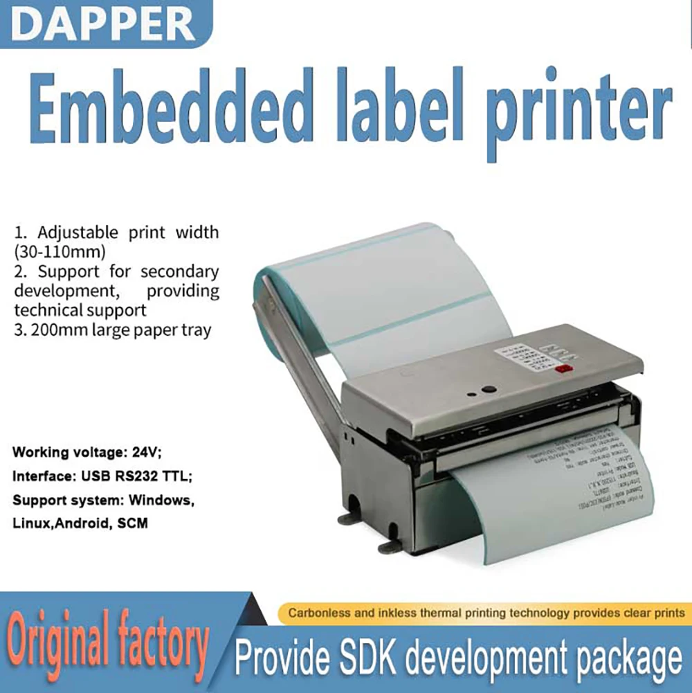 Dapper Embedded 4Inch 110mm Thermal Label Barcode Printer with Auto Cutter USB+Serial(RS232/TTL) 24V