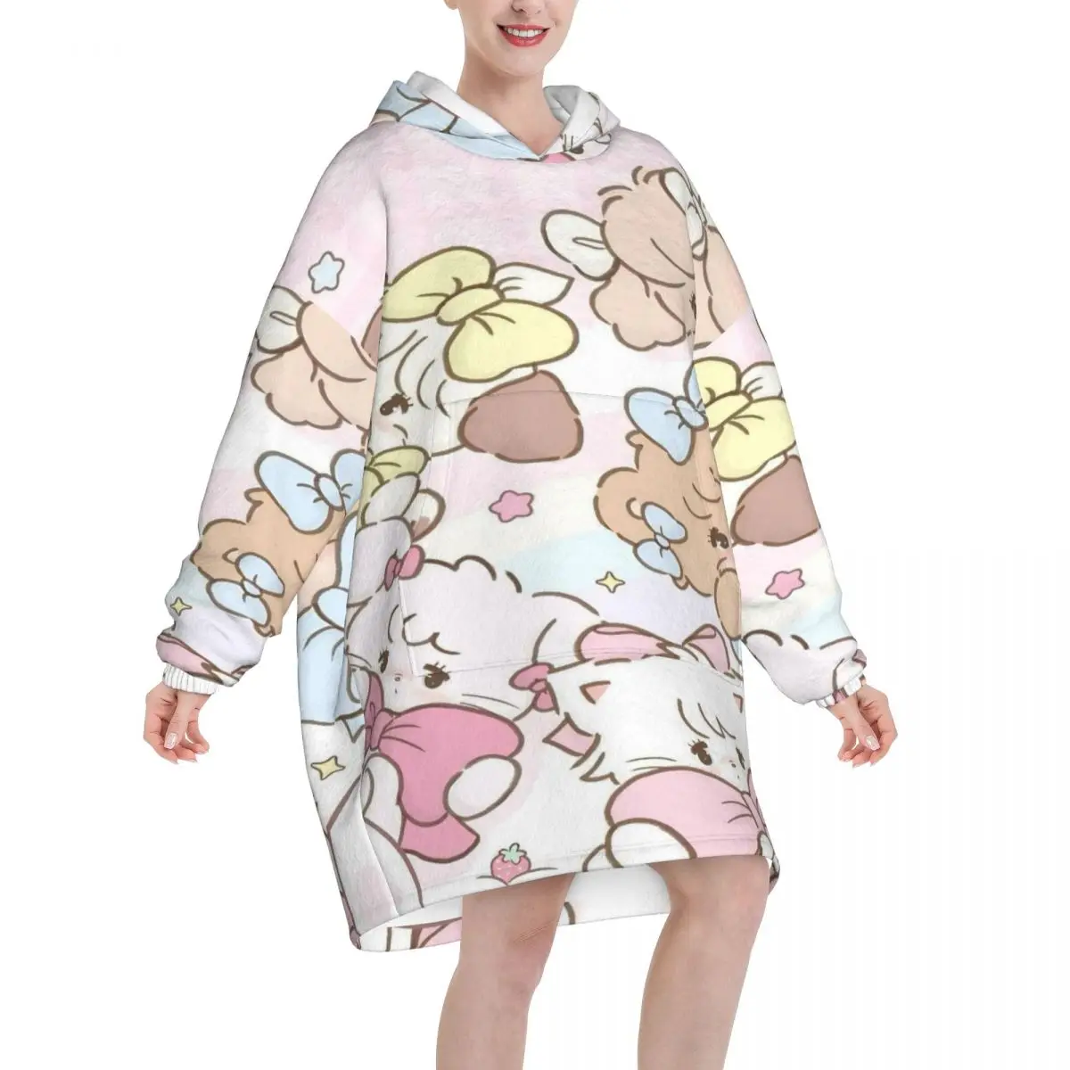 Pink Cartoon Mikko Mousse Wearable Blanket Hoodie for Women Men Warm Cozy Blanket Sweatshirt Thick Fleece Hooded Blanket