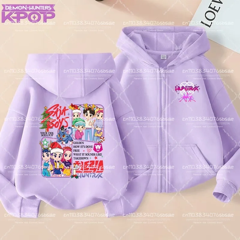 K-pop Demon Hunters Cappotto con cappuccio per bambino Anime Huntrix Rumi Zoey Cartoon Fashion Zip Jacket Boy Girl Cute Top Abbigliamento per bambini Regalo