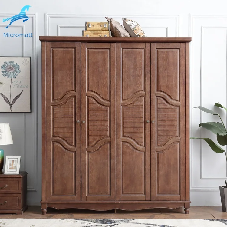 Wholesale Bedroom Furniture Brown Color American Style Attractive Solid Wood Wardrobe