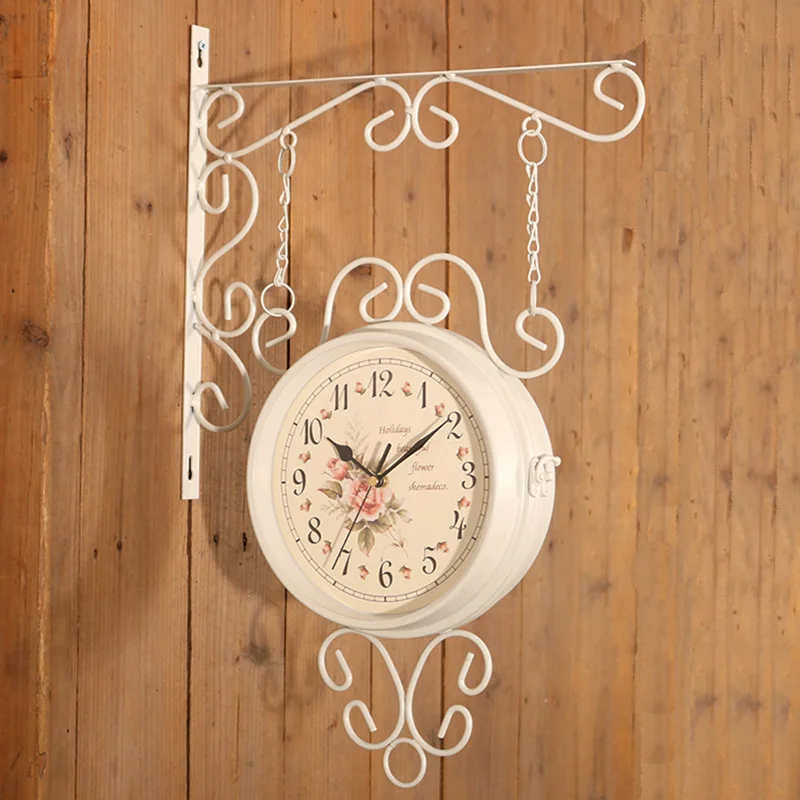 

European wrought iron double-sided wall clock creative American double-sided wall clock modern simple living room home
