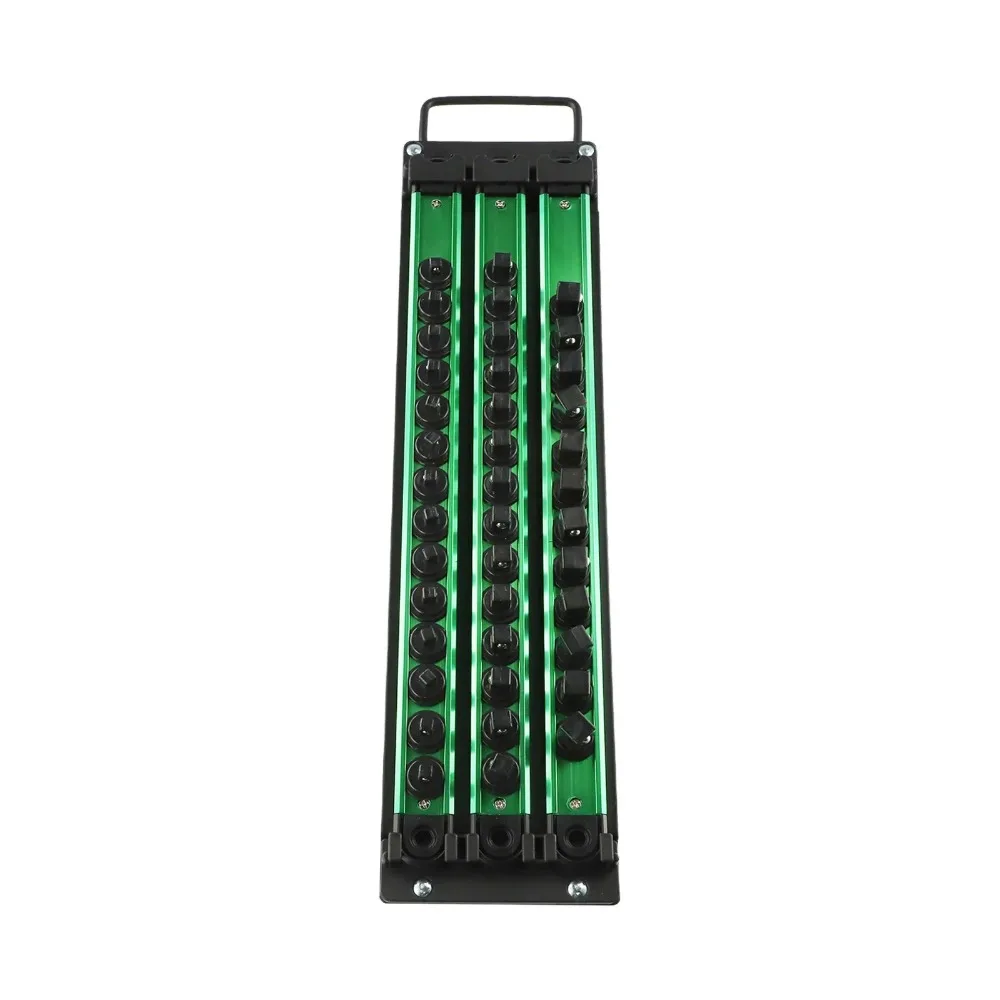 Magnetic Sleeve Storage Rack 360° Rotating Plug Plate 1/4 3/8 1/2 Inch Socket Clip Rail Holder Green Heavy Duty Socket Rack