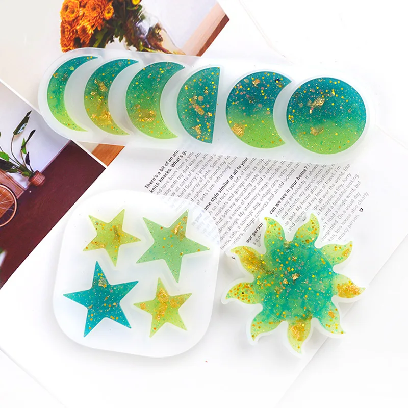 SZ022 DIY Sun Moon Star Pendant Epoxy Resin Silicone Mold For Lunar Eclipse Wall Decoration Making