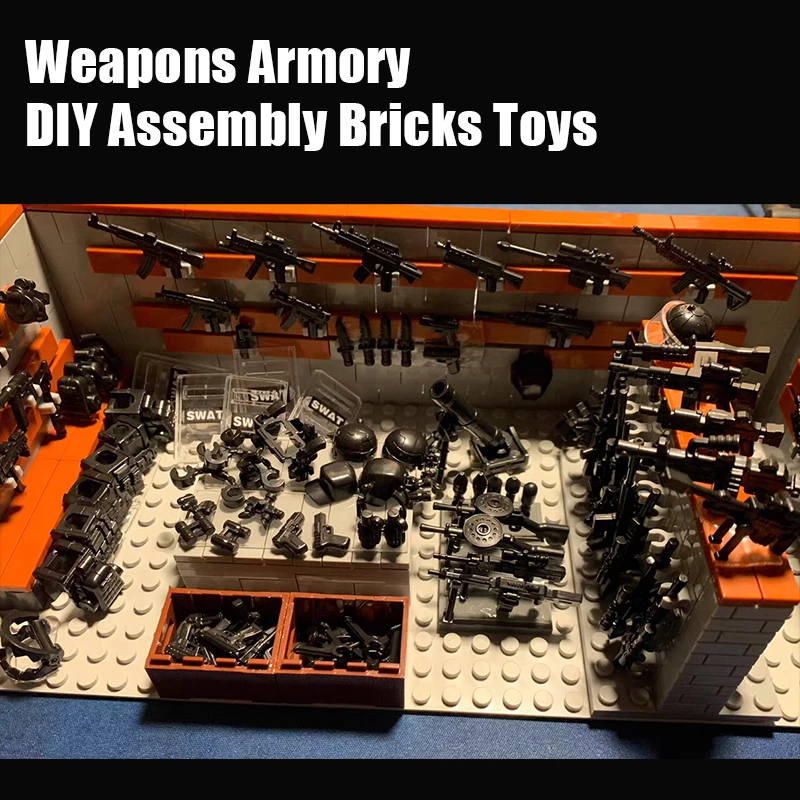 MOC City SWAT Special Forces Police Weapons Armory Building Blocks Military Equipment Firearms Model Arsenal DIY Bricks Toys