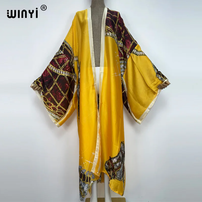 2022 WINYI Summer holiday Beach Wear Cover up sweet lady boho Cardigan stitch colorful sexy Holiday long Sleeve Kimono kaftan