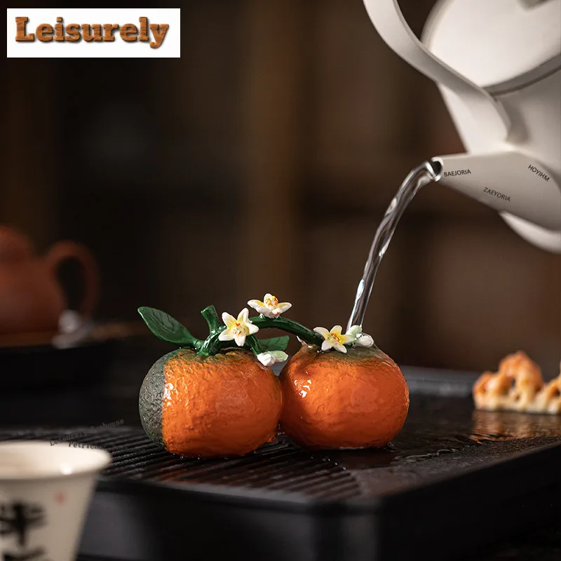 Color-changing Orange Flower Tea Pet Antique Fish Tank Landscaping Tea Figurine Play Toys Tea Statue Ornaments Craftsmanship