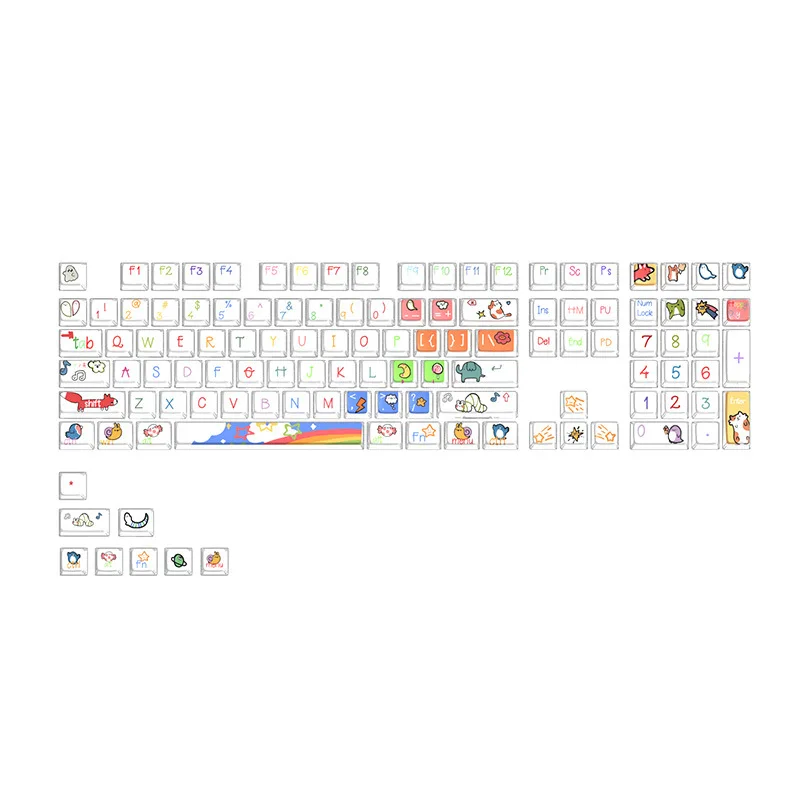 Animal Party PBT Transparent PC Transparent Sublimation Mechanical Keyboard Keycaps Double Leather Milk Keycaps Cute Personality