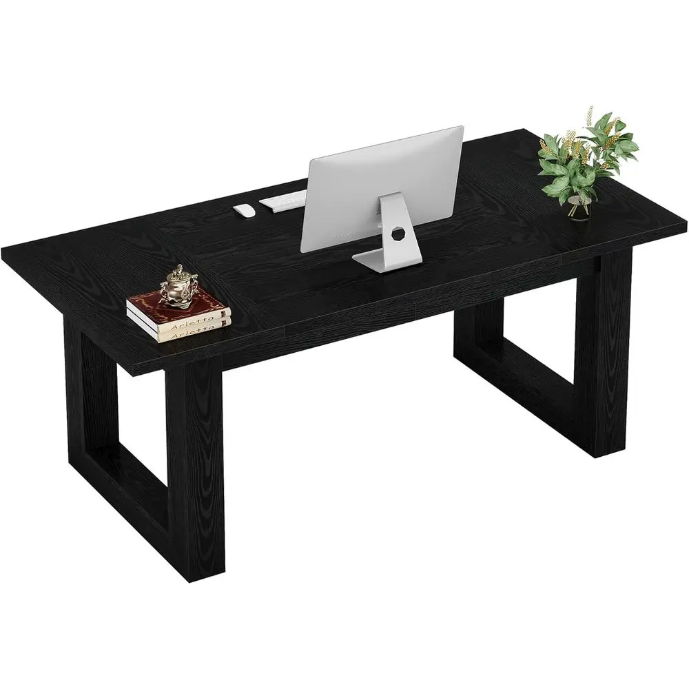 Large 63 Solid Wood Executive Office Desk, Spacious Computer Table for Home or Work, Black