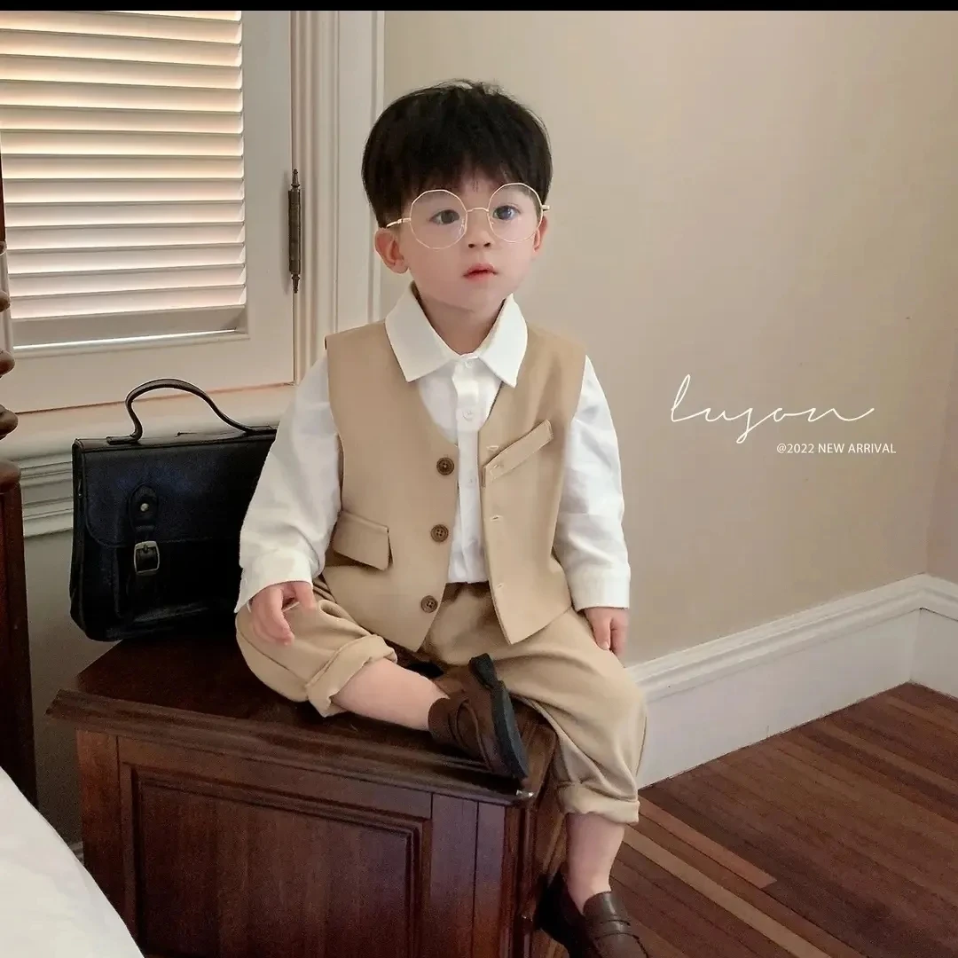 Kids Boys Suit Set New Spring and Autumn Children\'s Shirt Pants Vest Three Piece Set Boys Baby Autumn Clothes Set