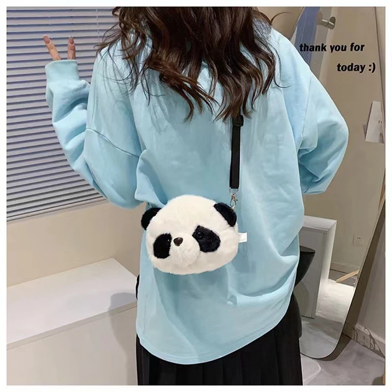 

Cute plush toy panda cartoon bag doll one shoulder crossbody Messenger bag Girl handbag soft animal stuffed children's wallet