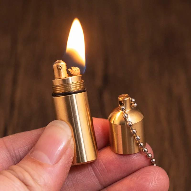 Metal Windproof Peanut Oil Lighter Full Brass Mini Lighter Cute Keychain Creative Cool Lighter Cigarette Accessories Men Gadgets