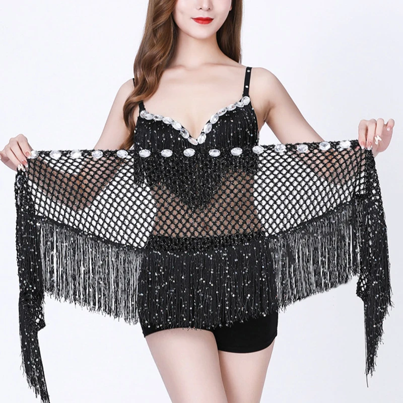 

Belly Dance Costumes Hollow Out Sequin Triangle Tassel Hip Scarf Adult Women Waist Chain Oriental Dance Performance Clothes Belt