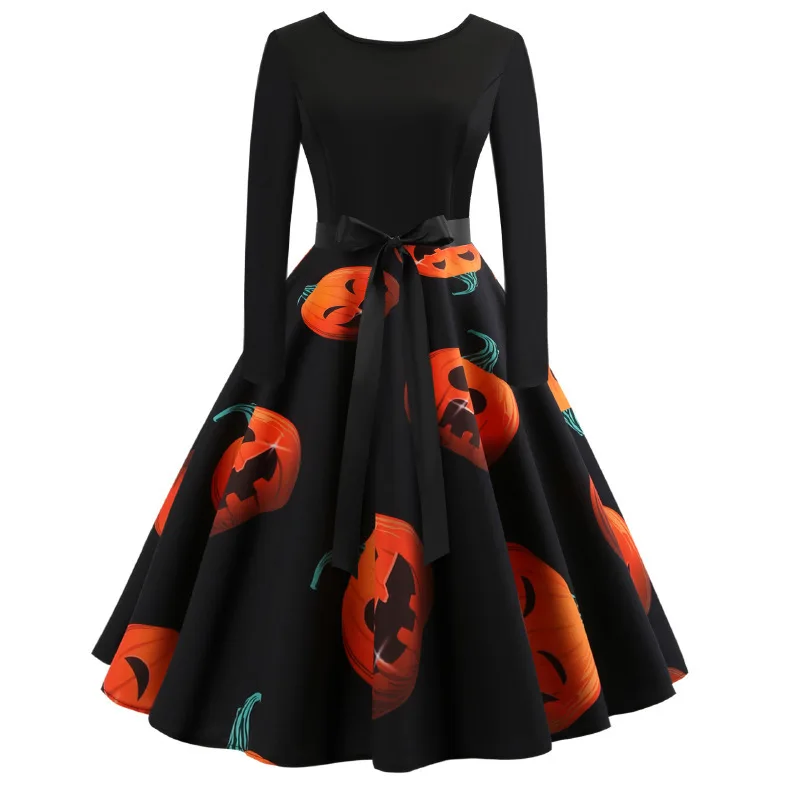 Halloween Cosplay Costume Props Fancy Pumpkin Womens Dress Long Sleeve Princess Dress Festival Dress Up Party Vintage Dresses