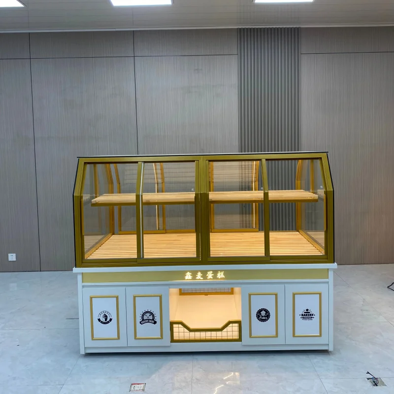 Customize.Hong Zhan Custom Curved Glass Refrigerated Cake Display with LED Light Open Back Bread Bakery Counter