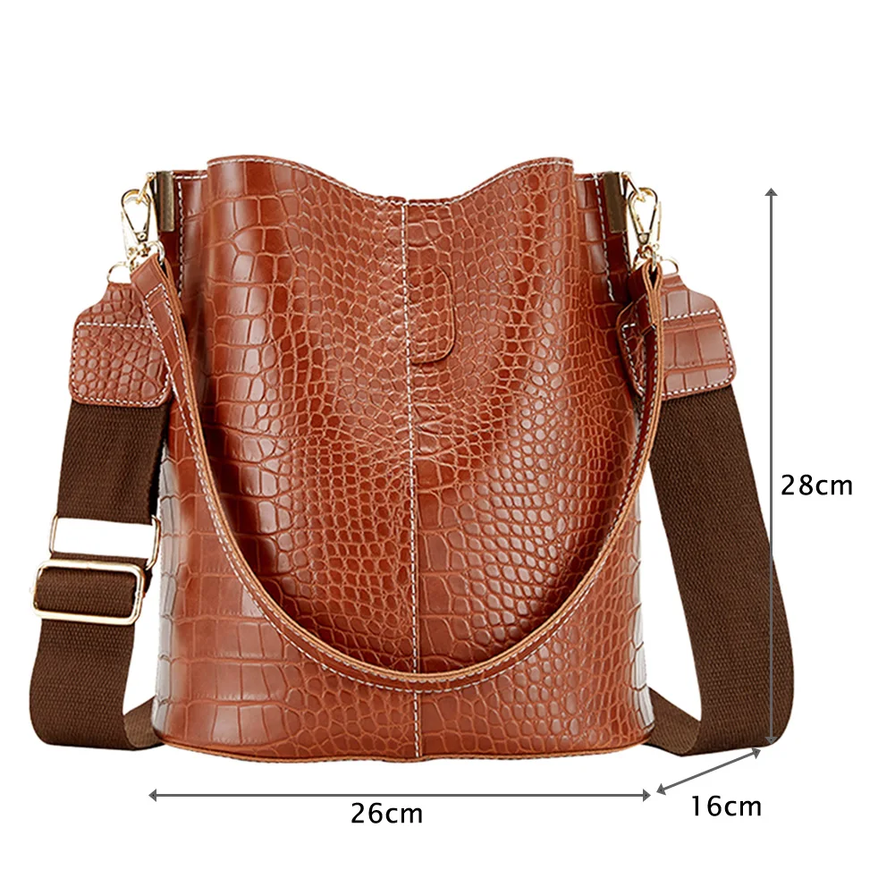 PU Leather Crossbody Bags Women Large-capacity Patchwork New Fashion Bucket Bags Crocodile Pattern Shoulder Messenger Handbag