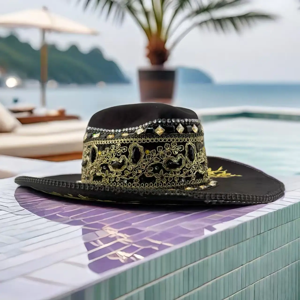 HongLuan Glitter Costume Hat Adult & Cowboy Hats Rhinestone for Woman, Cowboy Cosplay Female Accessories & Cowgirl Cap