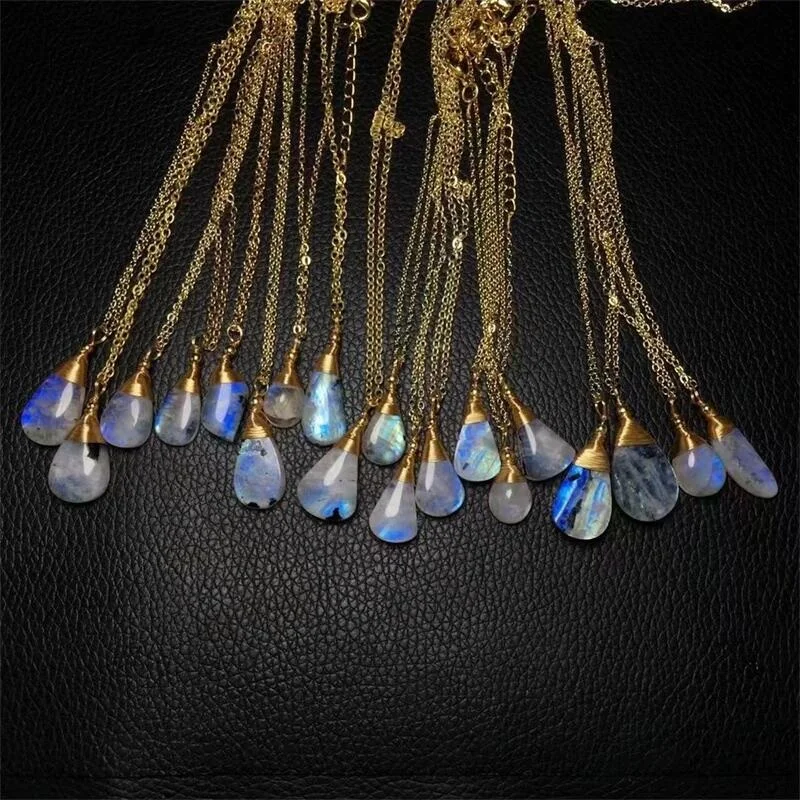 

Natural Blue Moon Stone Pendant Crystal Reiki Healing Polished DIY Necklace Elegant Jewelry Pendant Gift 1PCS