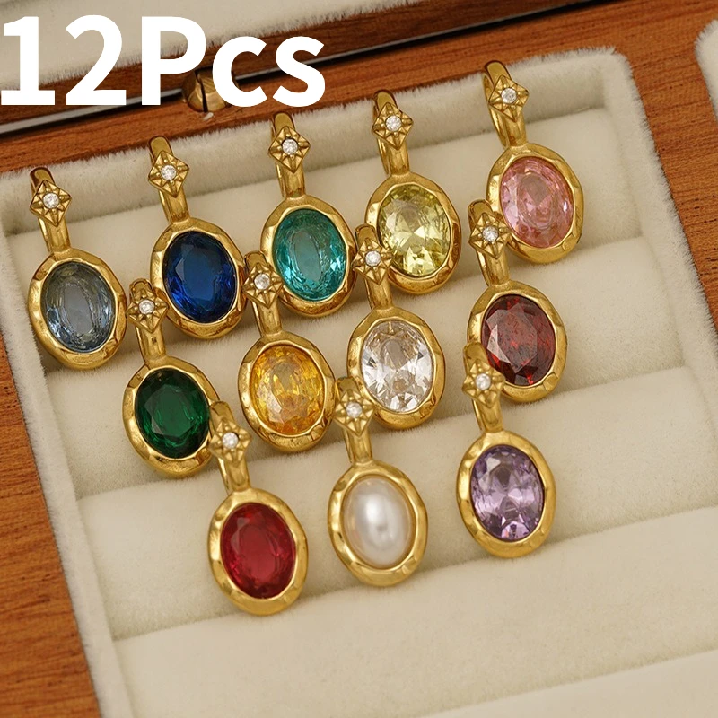 12Pcs Rhinestone Oval Stainless Steel Charms with Sun Pendant for Jewelry Making DIY Necklace Bracelets Earring Accessories