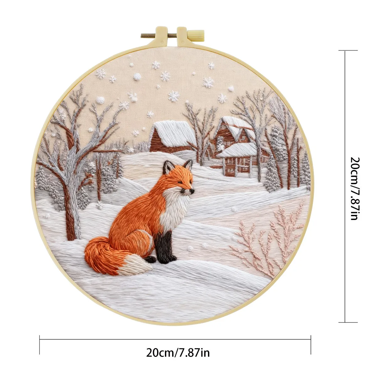 1 Stück 20X20CM/15X15CM 7,87/6,3 Zoll Der Fuchs im Schnee Stickerei-Starter-Kit DIY-Kit DIY-Stickerei-Set Handarbeiten – Detail 3
