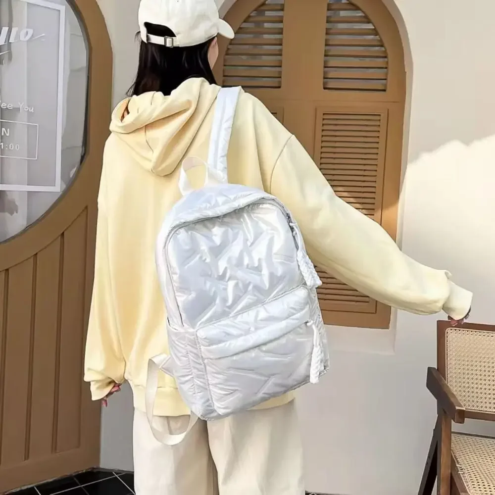 Solid Color Space Cotton Backpack Nylon Pleated Bubble Shoulder Bag Cloud Adjustable Shoulder Strap Student Schoolbag Travel