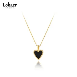 Lokaer Titanium Stainless Steel Pendant Necklaces Fashion Acrylic Shell Heart Charm Chokers Necklace For Women N22035