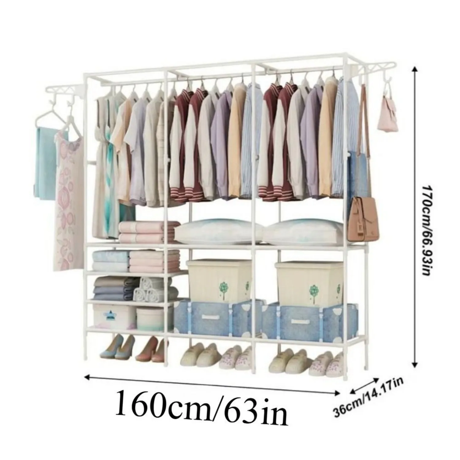 

3 Tier Adjustable Metal Garment Rack with Shoe Heavy Duty Freestanding Closet Organizer Easy Assembly Sturdy Wire Shelving with