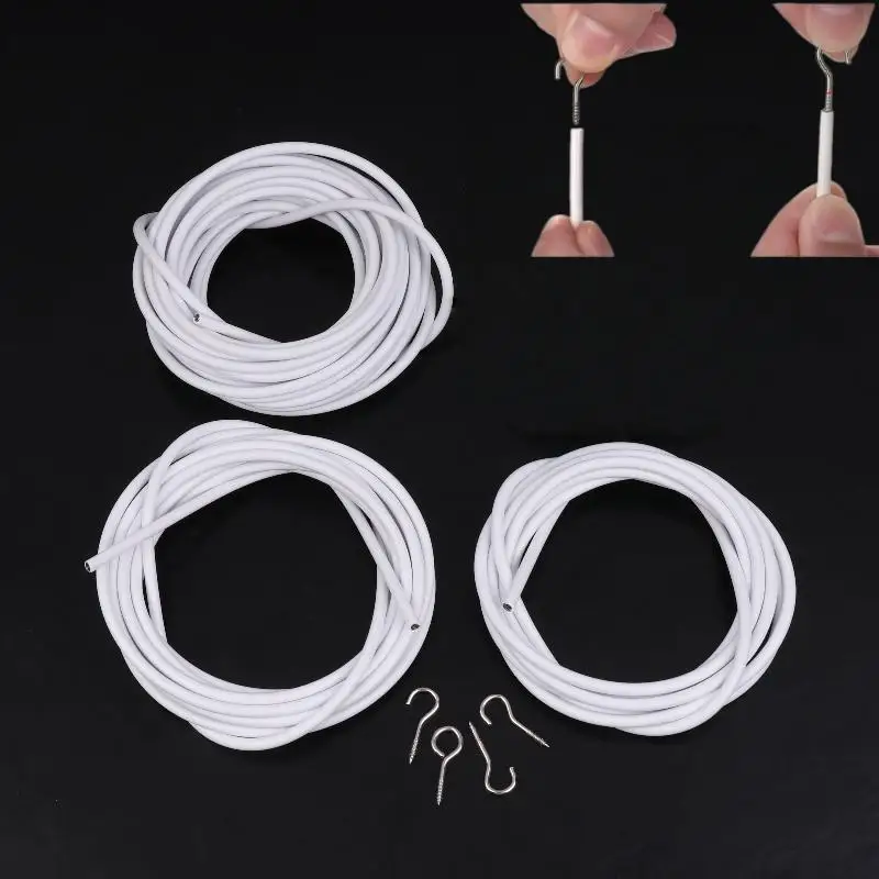 [New] 1 Set White PVC Steel Curtain Track Wire 2/3/5/6 Meters Curtain Spring Rope With Hooks Eyes Wall Hanging Line