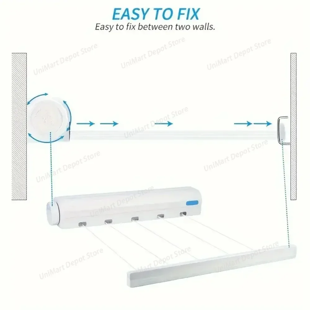Retractable Clothesline, Punch-mounted Spring Clothes Hanger, Indoor Balcony Nylon Invisible Drying Line