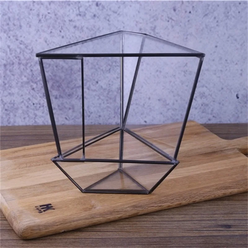 Mini Fern Moss Ecological Triangle Shape Geometric Glass Terrarium Micro Landscape Glass Vase Planter Container Table Greenhouse