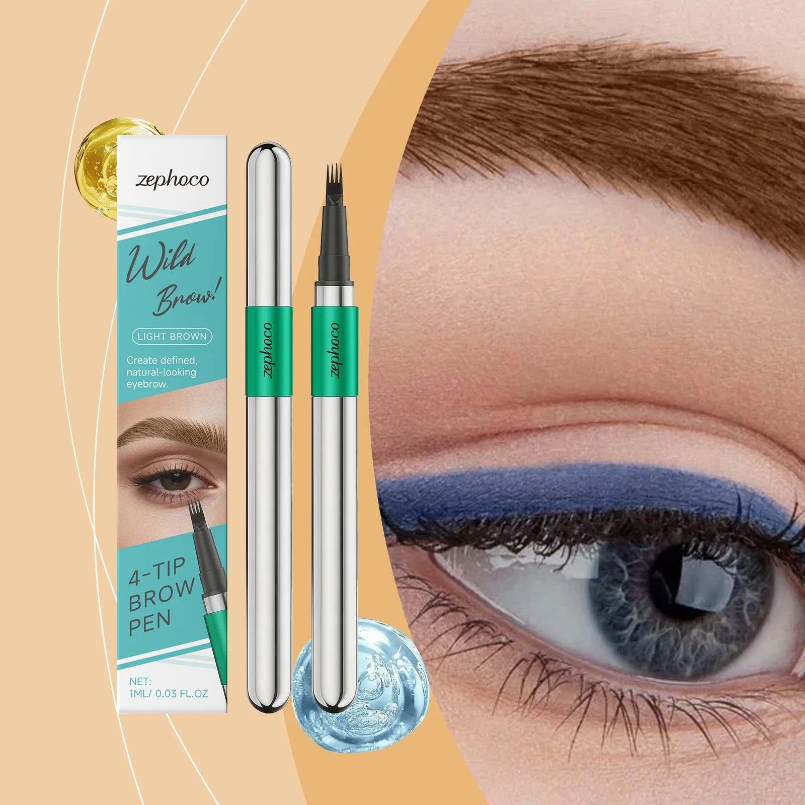 4 Prong Eyebrow Pen Light Brown Natural Wild Brow Waterproof Long Lasting Makeup For Beginner