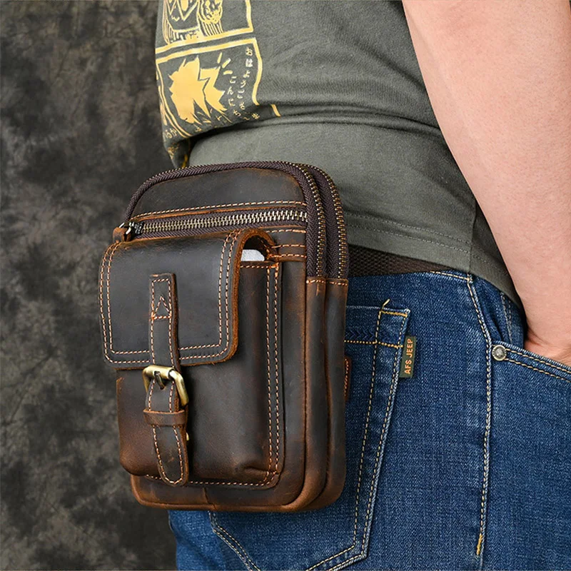Chic Men Waist Packs Fashion Shoulder Wallets Genuine Cowhide Leather Purse High Quality Waist Pouch Phone Bags