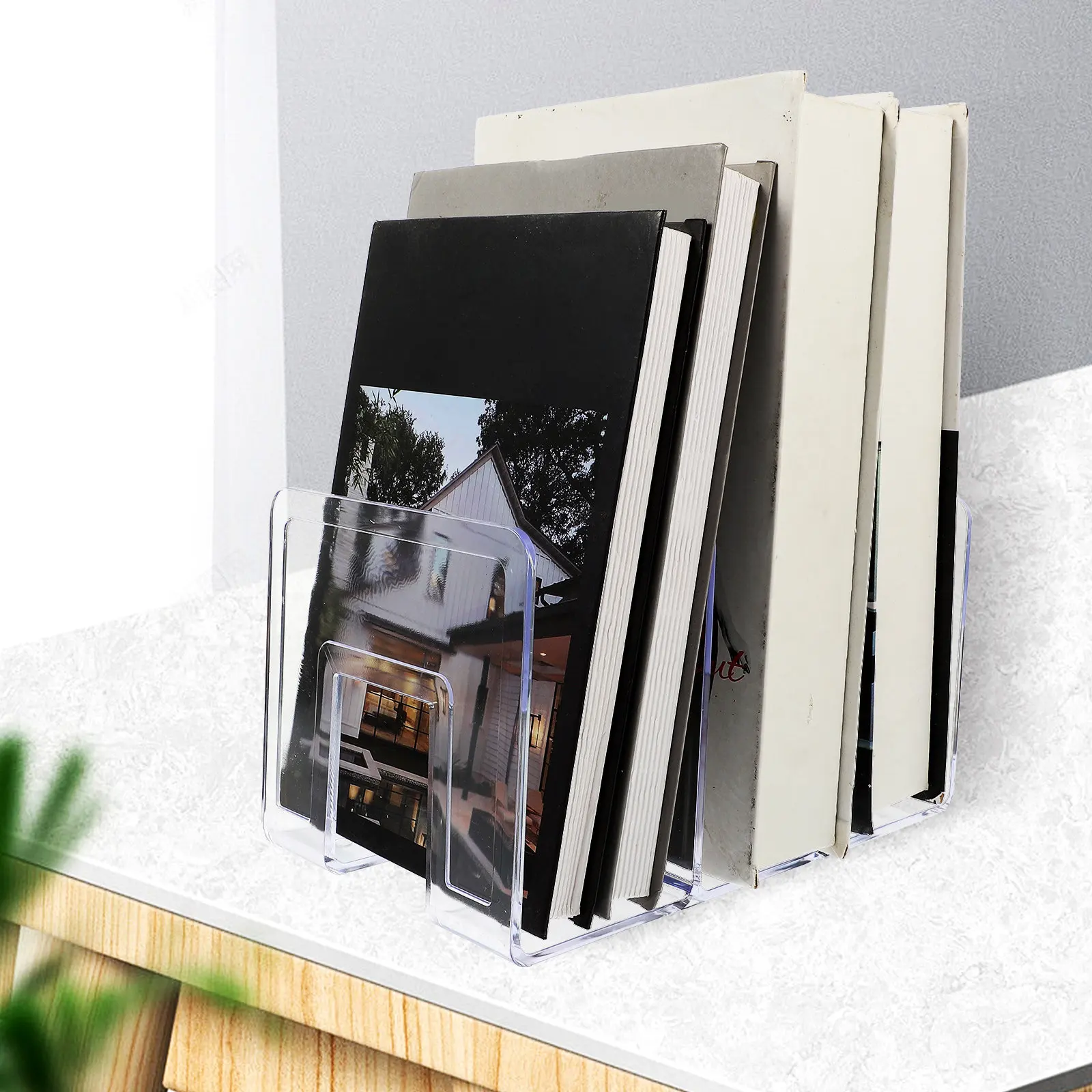 

Clear Acrylic Bookend Multi Function Desktop Book Holder for Office Home Study Books Storage Holder File Organizer Tabletop