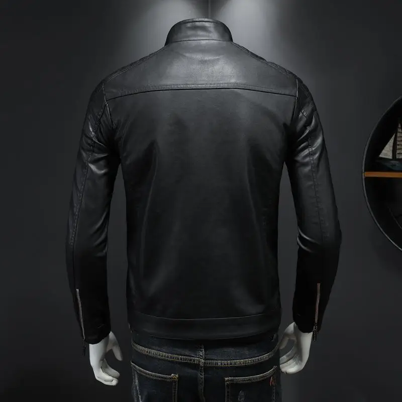 2025 New Men's Retro PU Leather Jacket Casual Fashion Windproof Motorcycle Jacket Lapel High Street Punk Leather Jacket Men