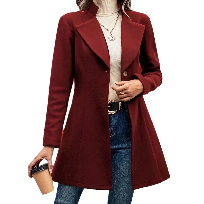 Cardigan Blends Solid Long Sleeve Single Breasted Outerwear Loose Fit Button Turn Down Collar Wool Coats Button Office Lady