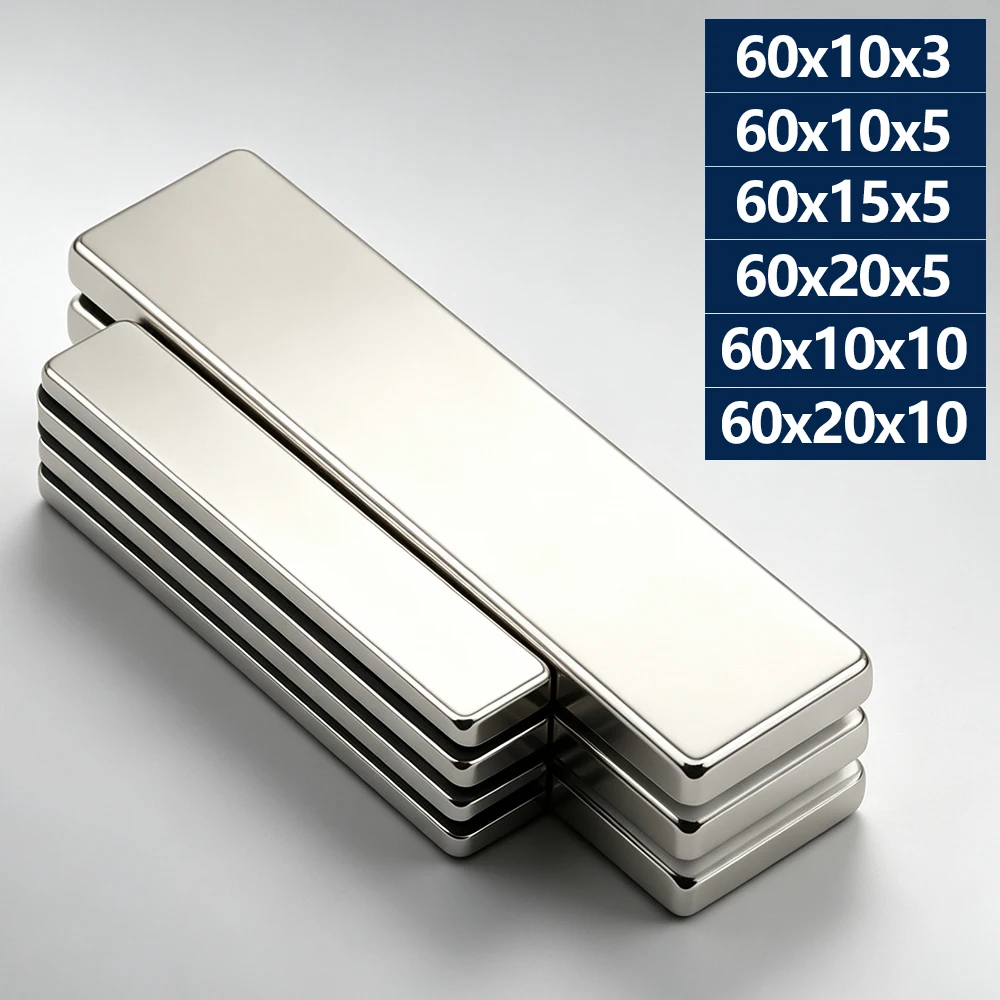 60x10x3mm Super Strong N35 NdFeB Square Magnets Permanent Neodymium Block Magnets for Refrigerator, Handmade Projects & Home Use