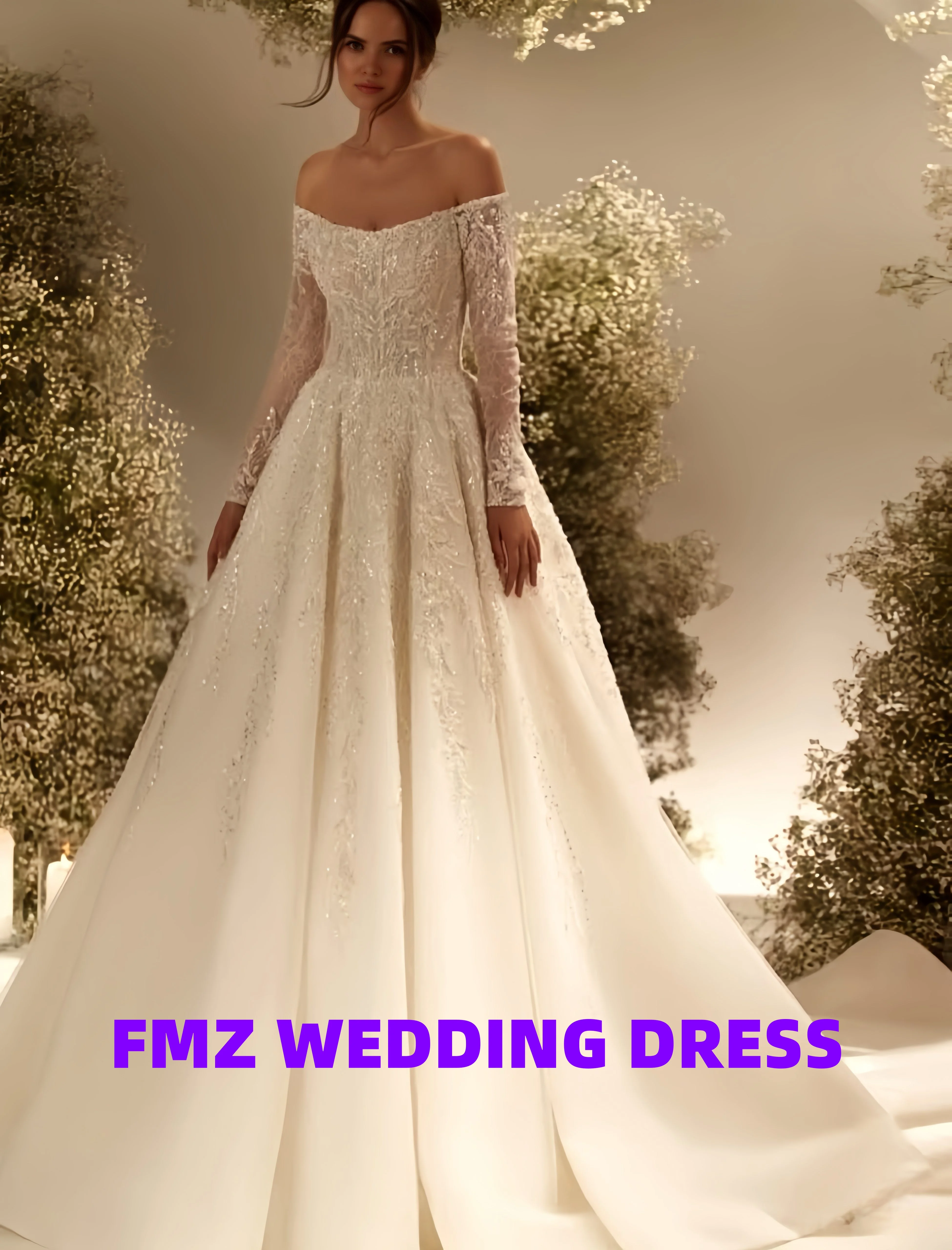 Personalizado sin tirantes de manga larga A-LINE elegante vestido de novia amanda novias vestidos de novia amanda's novias